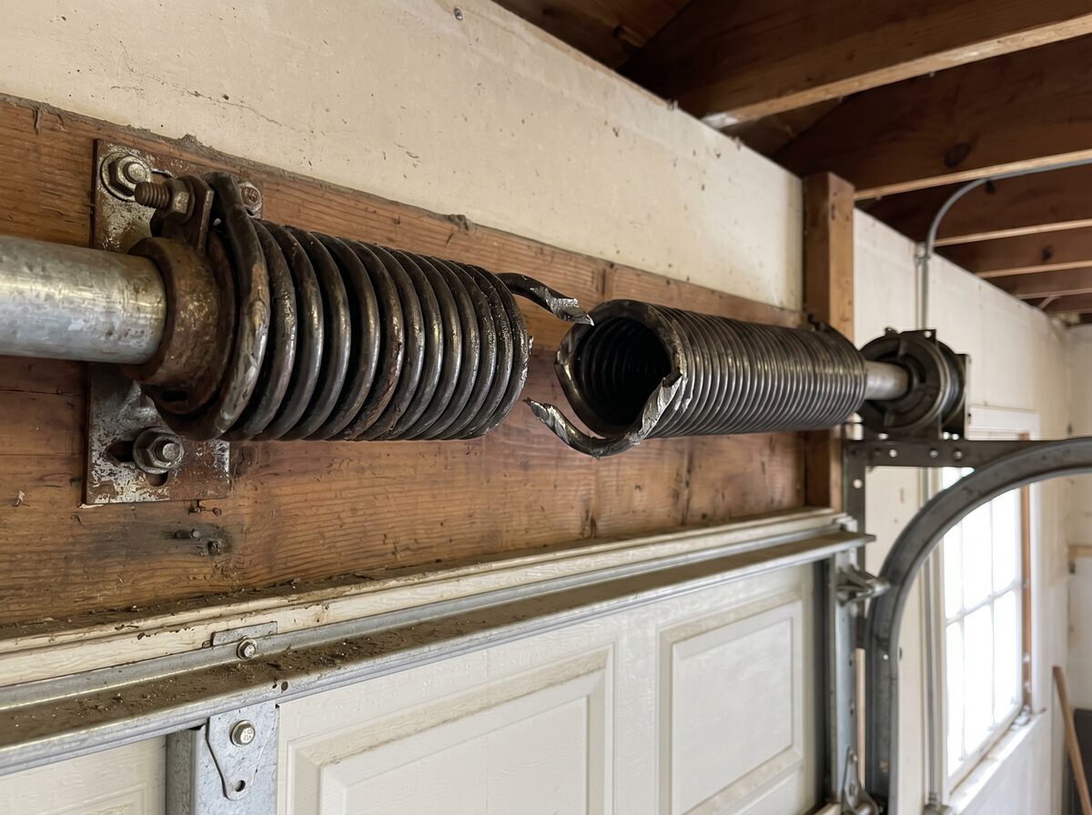 Broken torsion spring on a residential garage door — same-day spring replacement in Barrie, ON